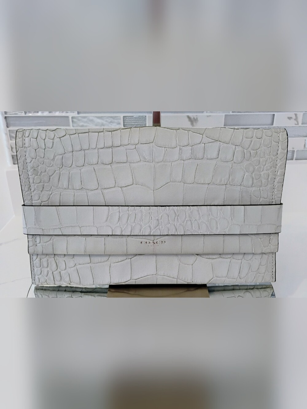 Coach Leather Clutch - Gray Croc-Embossed LIKE NEW